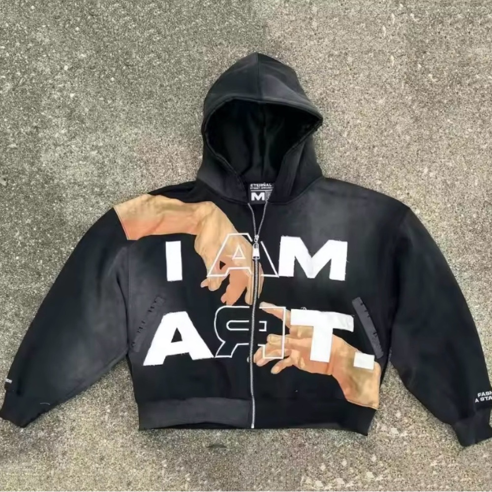 I AM ART Black Zip-Up Hoodie Sweater